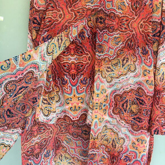 Chico’s Tunic Top 2 L Coral Paisley Light Layer Drapey Coastal Boho Blouse - Picture 9 of 14